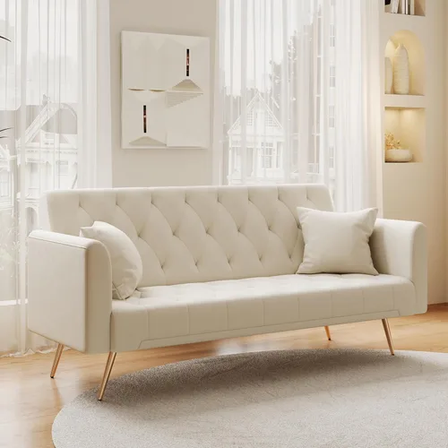 Vista 71 de Sofá cama moderno de terciopelo de 72 pulgadas, sofá cama plegable convertible con 3 respaldos ajustables, sofá biplaza reclinable copetudo