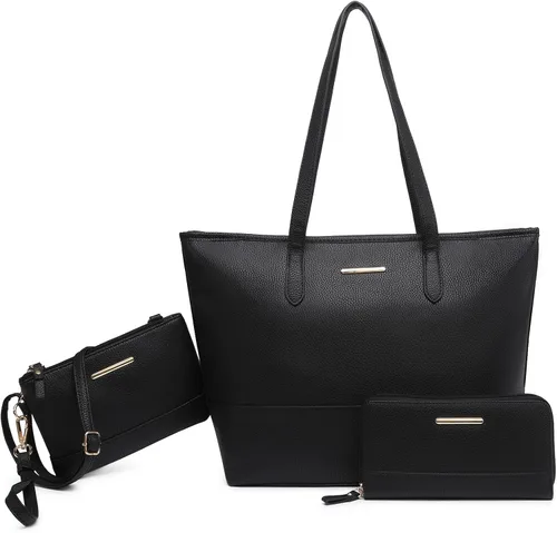 Bolsos de mano y monederos de moda para mujer, bolsa de trabajo grande, asa superior, bolsa de hombro, 3 piezas, juego de bolso hobo