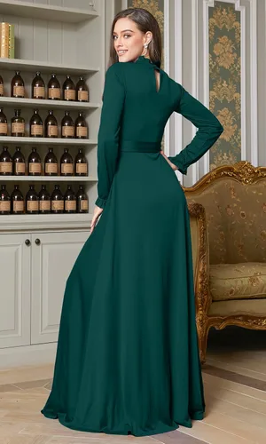 Vista 5 de KOH KOH Vestido largo de manga larga para mujer, con bolsillos elegantes para otoño e invierno
