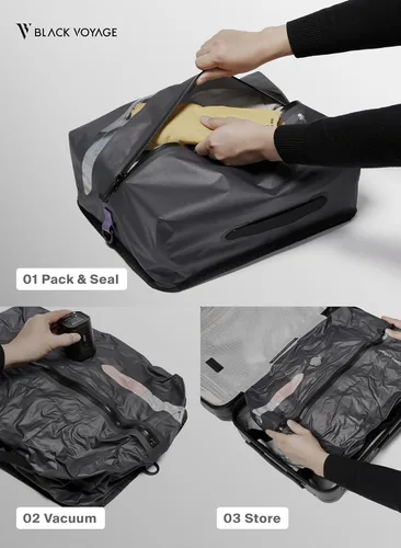Vista 6 de Black Voyage - Bolsa de viaje reutilizable de compresión al vacío para maleta de mano y mochila, reciclada, impermeable IP67, ahorro de espacio