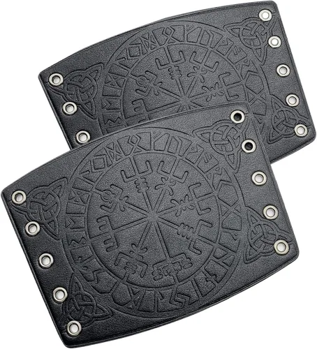 Vista 3 de Brazaletes de cuero para hombre, pulsera medieval, joyería vikinga, disfraz de cosplay