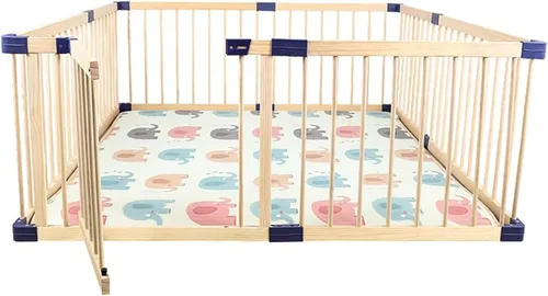 Vista 11 de Jolan Corralito de madera para bebés, valla de bebé con puerta, parque infantil plegable de seguridad, valla para gatear para interiores