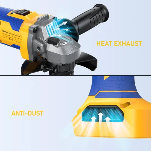 Vista 4 de ACROPOW Amoladora angular inalámbrica de 4-1/2", compatible con batería Dewalt 20V Max (batería no incluida) Motor sin escobillas para molienda