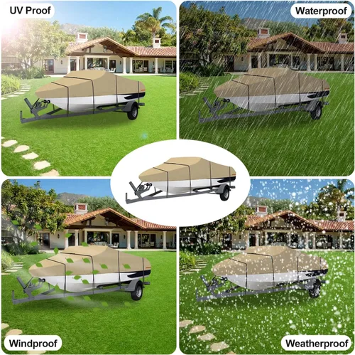 Vista 7 de OutdoorLines - Fundas impermeables para barco de 14-16 pies de largo - Cobertura resistente para barco remolcable de alta resistencia UV