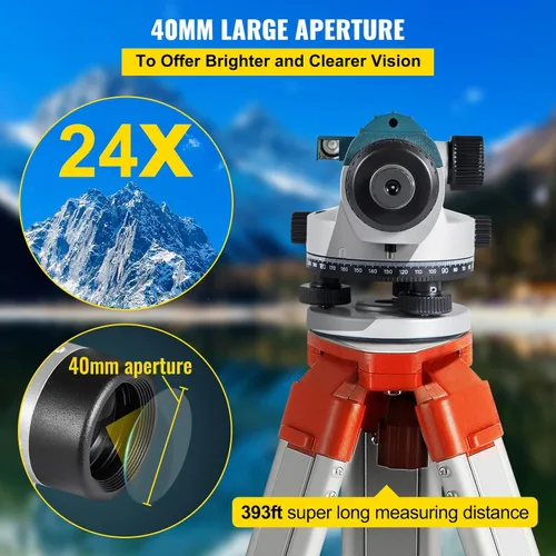Vista 3 de VEVOR Nivel Óptico Automático 24X Kit de Nivel Óptico Automático de Alta Precisión Medición de Nivel de Altura/Distancia/Ángulo Nivel