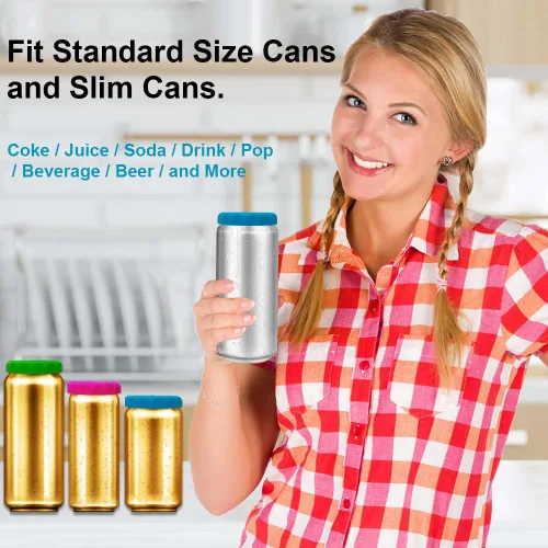 Vista 3 de 6 unidades de tapas de lata de silicona para refrescos, tapas de lata de silicona reutilizables y libres de BPA para bebidas, protector y tapón