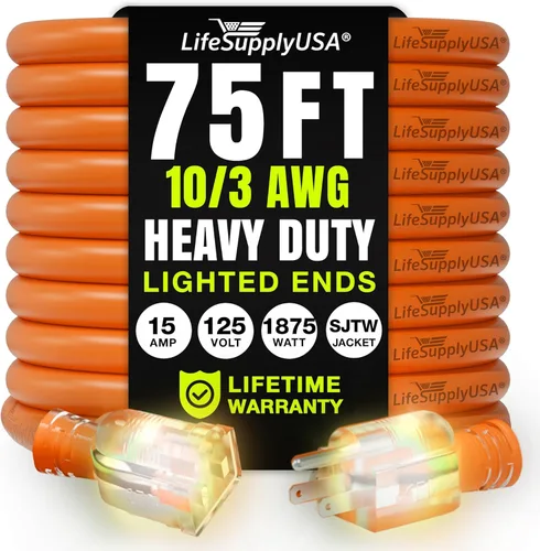 Vista 33 de Cable de extensión de 3 pies para interiores y exteriores 10/3 calibre Ultra resistente de 3 puntas SJTW, impermeable, cable de alimentación