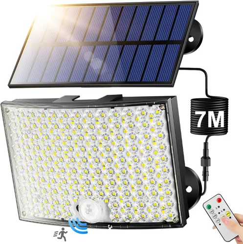 COOLNIGHT Luces solares de movimiento para exteriores, [268LED/7M/5 modos/control remoto] Luces solares para exteriores, luces solares IP65 para