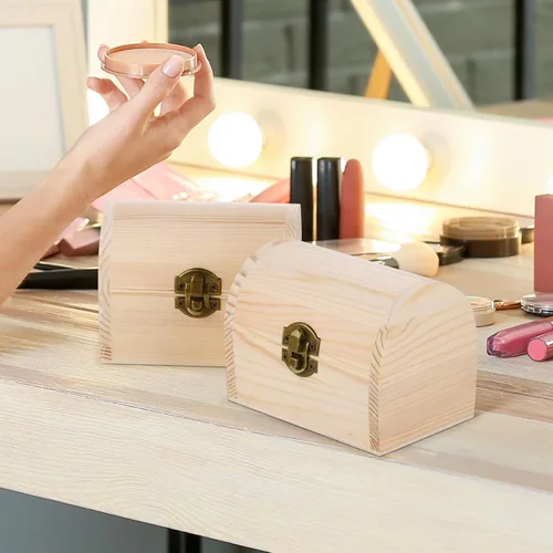 Vista 6 de Aodaer 4 piezas de cofre del tesoro de madera sin terminar decorativo de madera de pino con tapa con bisagras y cierre de bloqueo, cajas de madera