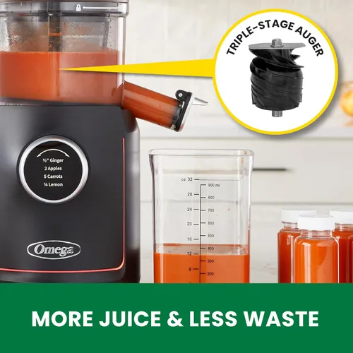 Vista 8 de Omega Ultimate Performance - Exprimidor de lotes de masticación lenta con tecnología intellidial, extractor de jugo de verduras y frutas con tolva