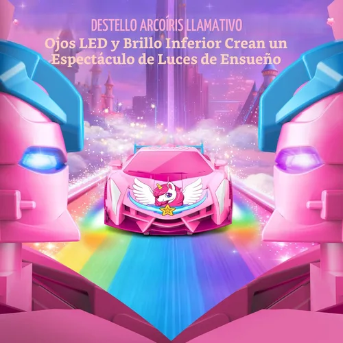 Vista 2 de Coches RC Transformables de Unicornio para Niñas con Ojos de Arcoíris y Luces en la Parte Inferior, Rotación Rápida de 360° y Control Remoto