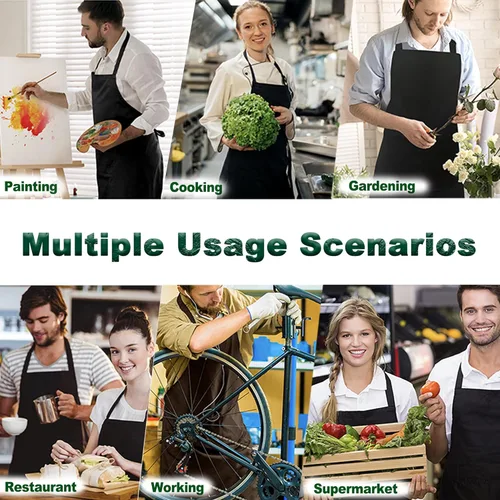 Vista 6 de 5 Pack Black White Apron, Chef Servers Waitress Aprons with Pockets for Men Women, Professional Work Apron