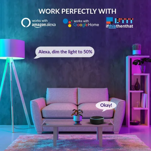 Vista 2 de Himalayan Glow Bombilla LED, RGB que cambia de color y regulable, bombilla multicolor de control WiFi de 9.5 vatios, compatible con Alexa, Google