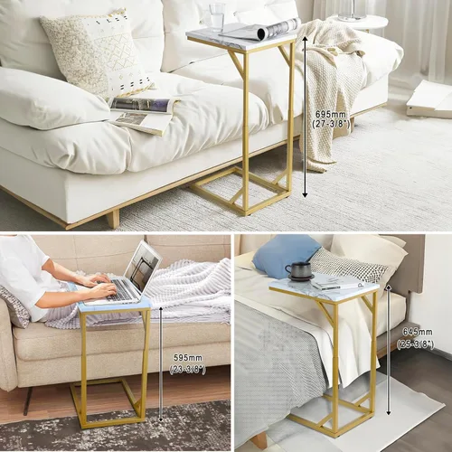 Vista 4 de Serteaw Mesa auxiliar en forma de C, mesa auxiliar resistente para sofá, mesita de noche, espacio pequeño, bandeja para TV, soporte para tocadiscos