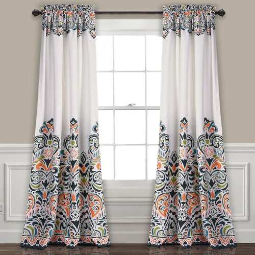 Vista 7 de Lush Decor Clara Valance - Cortina individual de estilo bohemio con estampado de damasco, cenefa, azul y verde