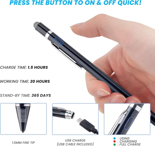 Vista 4 de Active - Lápiz óptico para Amazon Fire HD 10, con punta de metal ultrafina de 0.069 pulgadas, lápiz capacitivo para Amazon Fire HD 10, lápiz Negro