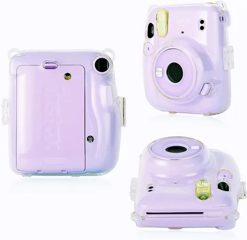 Vista 5 de Funda transparente para cámara instantánea Fujifilm Instax Mini 11, cubierta protectora de PVC duro con correa de hombro extraíble arcoíris y 20