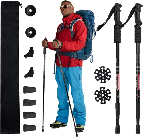 Aihoye Bastones de trekking con absorción de golpes, ajustables, para senderismo o senderismo, plegable, fuerte, paquete de 2 piezas, bastón ligero
