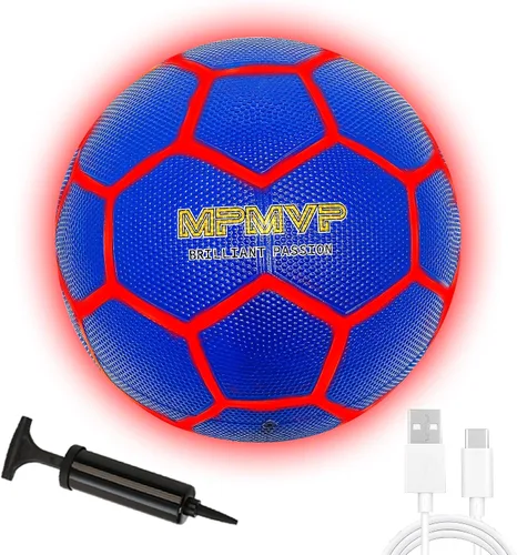 Light Up Soccer Ball Rechargeable LED Glow in The Dark Ball, Size 5 Night Sports Gear for Kids Boys Teens Age 6-15, Indoor Outdoor Fun Games Rojo