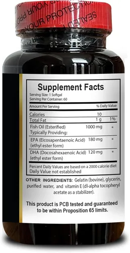 Vista 4 de Ácidos grasos Omega 3 de aceite de salmón salvaje de Alaska - Aceite de pescado de origen natural - Fórmula sin OMG - 1 botella de 60 cápsulas