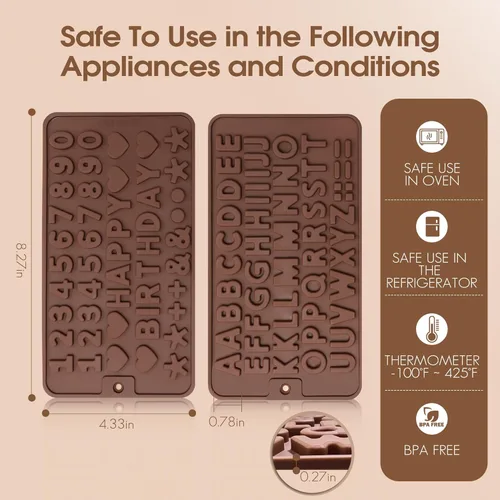 Vista 2 de Moldes de silicona para letras y números de chocolate con símbolos de decoración de pasteles de feliz cumpleaños, 2