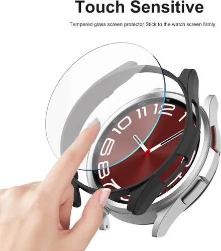 Vista 2 de Paquete de 2 fundas para Samsung Galaxy Watch 6 Classic de 1.732 pulgadas, protector de pantalla de vidrio templado impermeable, accesorios duros