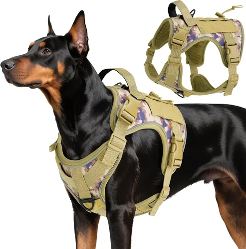 Vista 16 de VavoPaw Arnés táctico resistente para perros pequeños, arnés ajustable sin tirones para mascotas, arnés reflectante de servicio de entrenamiento