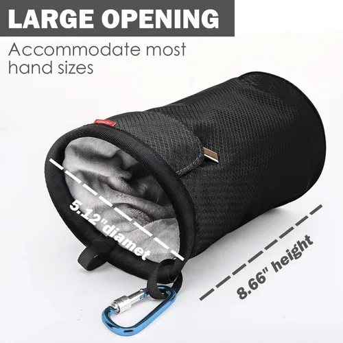 Vista 4 de Moko Rock Climbing Chalk Bag, Bouldering Chalk Pot Bucket with Adjustable Belt & Carabiner Drawstring Climbing Gear