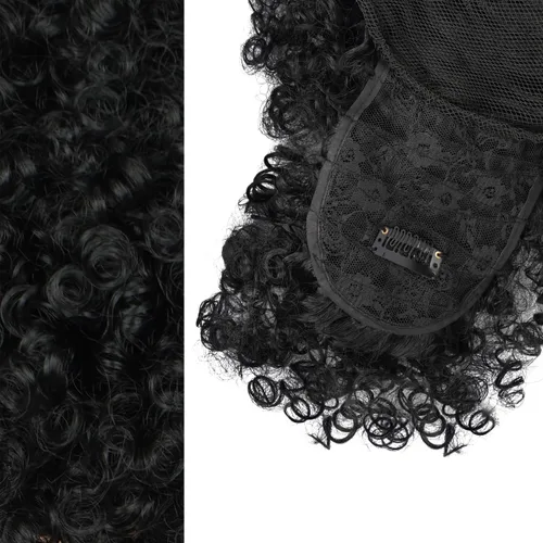Vista 4 de Cola de caballo con cordón para mujeres negras Afro Puff Cola de caballo con cordón con flequillo Cola de caballo corta crespa y rizada Moño cola