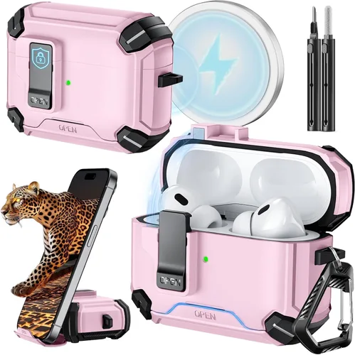 Vista 21 de Inesore para Funda AirPods Pro 3 (2025) con Soporte para Teléfono y Kit de Limpieza, Compatible con Magsafe, Funda con Bloqueo Magnético Automático