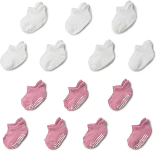 Vista 7 de Yaxa Essentials Calcetines unisex de corte bajo con agarre antideslizante para bebés, 14 pares