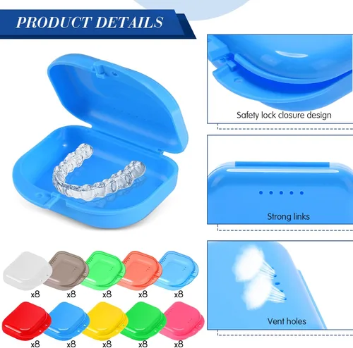 Vista 3 de Tanlade 80 fundas de retención dental con orificios de ventilación de 3.4 x 2.8 x 1.1 pulgadas, funda protectora bucal surtida, contenedor
