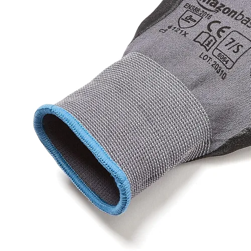 Vista 6 de Amazon Basics Guantes con revestimiento de nitrilo de microespuma, fibra de forro de nailon, pantalla táctil, gris, talla 7 (S), paquete de 6