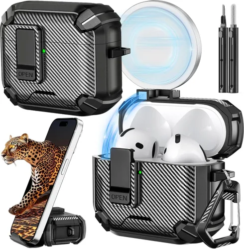 Vista 57 de Inesore para Funda AirPods Pro 3 (2025) con Soporte para Teléfono y Kit de Limpieza, Compatible con Magsafe, Funda con Bloqueo Magnético Automático