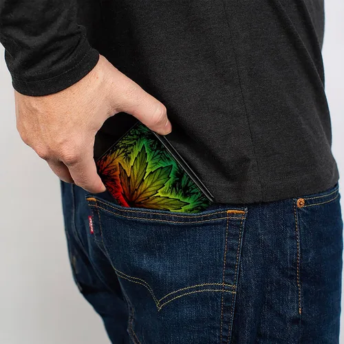 Vista 5 de Buckle-Down Billetera plegable para hombre, multicolor, 4.0 x 3.5 pulgadas, Varios colores Marijuana Haze Rasta Rasta Billfold Credit Card and ID