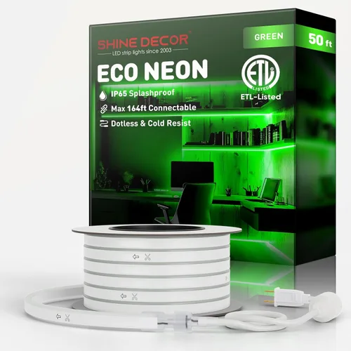 Vista 20 de Shine Decor Tira de luces LED de cuerda AC 120V, tira de neón eco sin puntos de 120LEDs/M, conectable y cortable, ETL IP65 impermeable y resistente