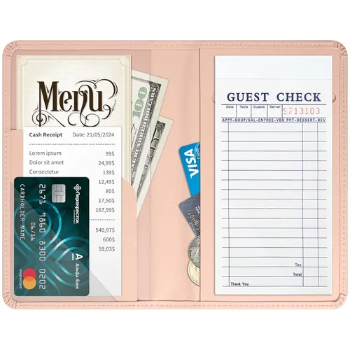 Vista 9 de RSAquar Libreta de servidor con bolsillo con cremallera, libretas de servidor de cuero premium para camarera, cartera de camarero libreta