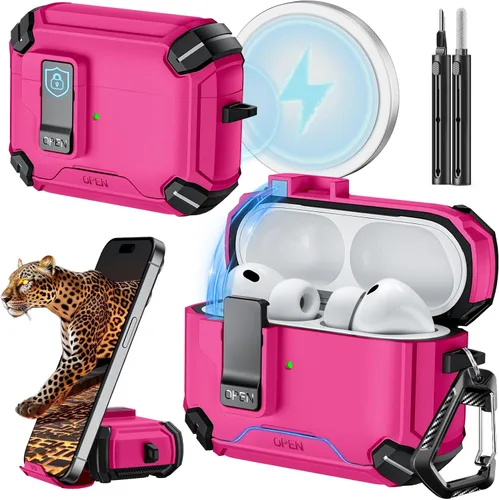 Vista 26 de Inesore para Funda AirPods Pro 3 (2025) con Soporte para Teléfono y Kit de Limpieza, Compatible con Magsafe, Funda con Bloqueo Magnético Automático