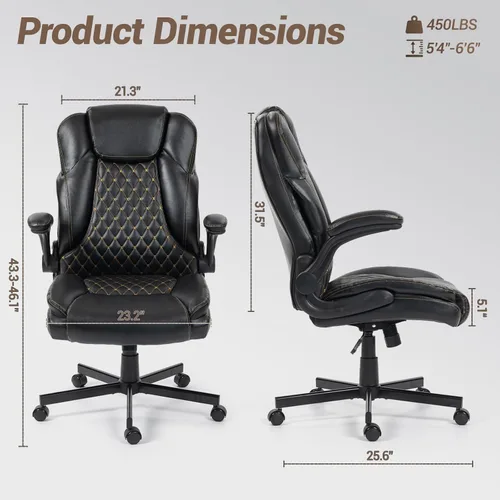Vista 3 de Silla de oficina grande y alta de 450 libras con reposabrazos abatible, cómoda silla ejecutiva resistente, asiento extra ancho, silla ergonómica