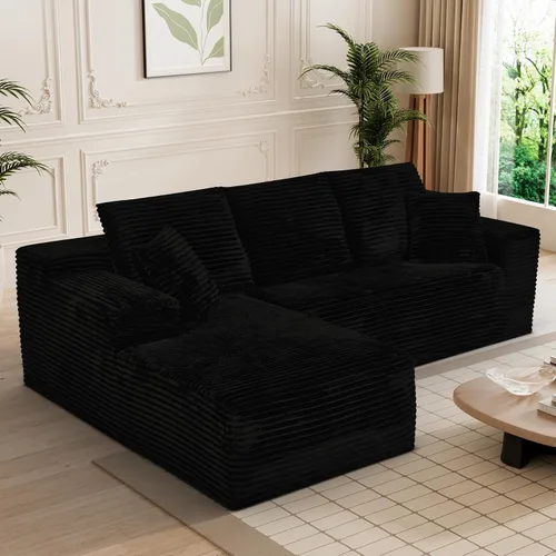 Vista 25 de Sofá deshuesado de 95 pulgadas para sala de estar, sofá modular en forma de Negro+Izquierda