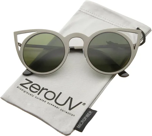 Vista 3 de zeroUV Gafas de sol redondas de metal recortadas con lente de espejo de ojo de gato para mujer