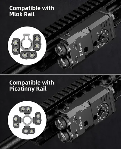 Vista 5 de EZshoot Linterna de rifle de 1600 lúmenes/iluminador IR con láser verde/IR 4 en 1, combo magnético recargable, linterna IR para rifle