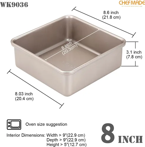 Vista 3 de CHEFMADE Bandeja para pastel rectangular de 8.7 pulgadas, utensilio de hornear antiadherente de fondo profundo para hornear en el horno (Oro champán)