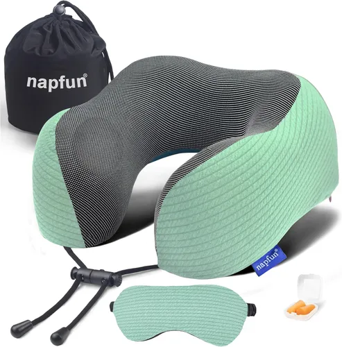 Vista 9 de napfun Almohada cervical para viajar, almohada cervical de viaje mejorada para avión, almohada de viaje de espuma viscoelástica 100% pura