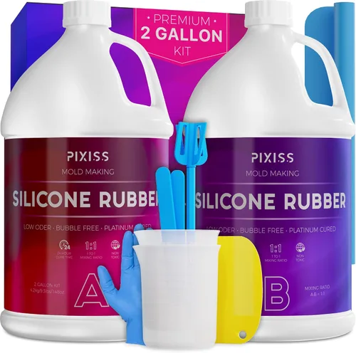 Pixiss Kit de fabricación de moldes de silicona (2 galones) de goma líquida, libre de burbujas, relación de mezcla de silicona transparente