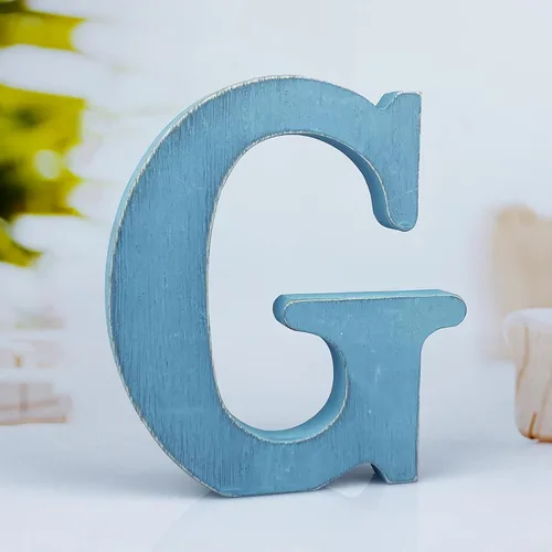 Vista 15 de Letras de madera azul rústica de 6 pulgadas, letras de madera sin terminar para pared, letras decorativas azules retro de pie, decoración de tablero