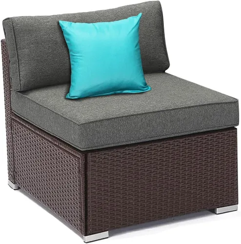 Vista 6 de COSIEST Juego de 2 sillas complementarias sin brazos para muebles de exterior para expandir sofá seccional de mimbre marrón chocolate con cojines