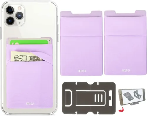 Vista 21 de Cartera para tarjetas de teléfono con bloqueo RFID, doble bolsillo seguro, ultra delgado, autoadhesivo, funda para tarjetas de crédito, funda