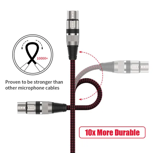 Vista 4 de BIFALE - Cable XLR hembra a 1/4 TS de 6 pies, cable de micrófono trenzado de nailon BIFALE TS de 0.250 in, cable de micrófono desequilibrado, cable