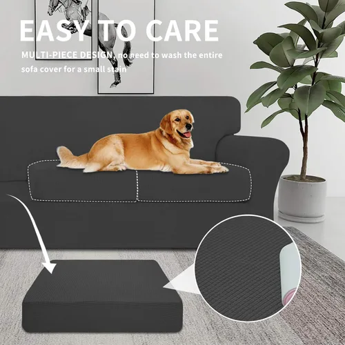 Vista 3 de Easy Going - Funda elástica para sofá de dos plazas, para perros, lavable para sofá, para 2 cojines separados, tela elástica, Jacquard, protector